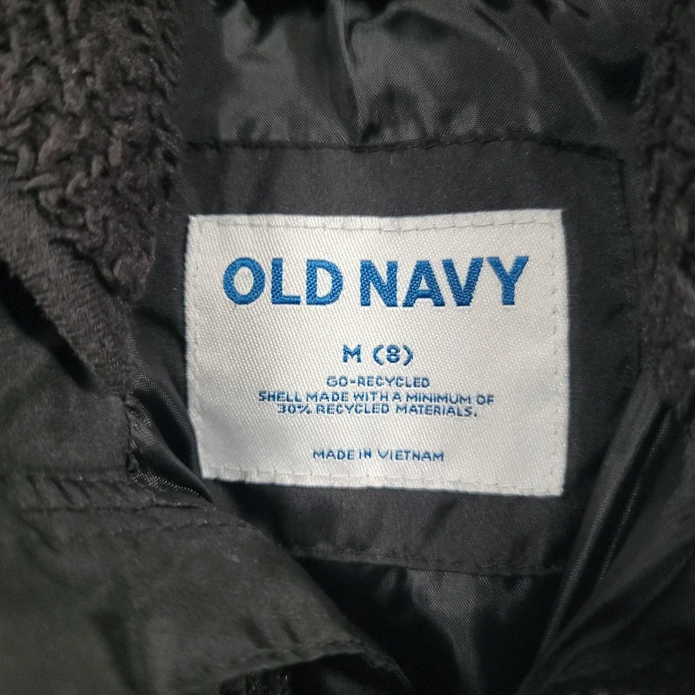Old Navy‎ Boys Hybrid Frost-Free Puffer Jacket M 8 Black Hooded Fleece